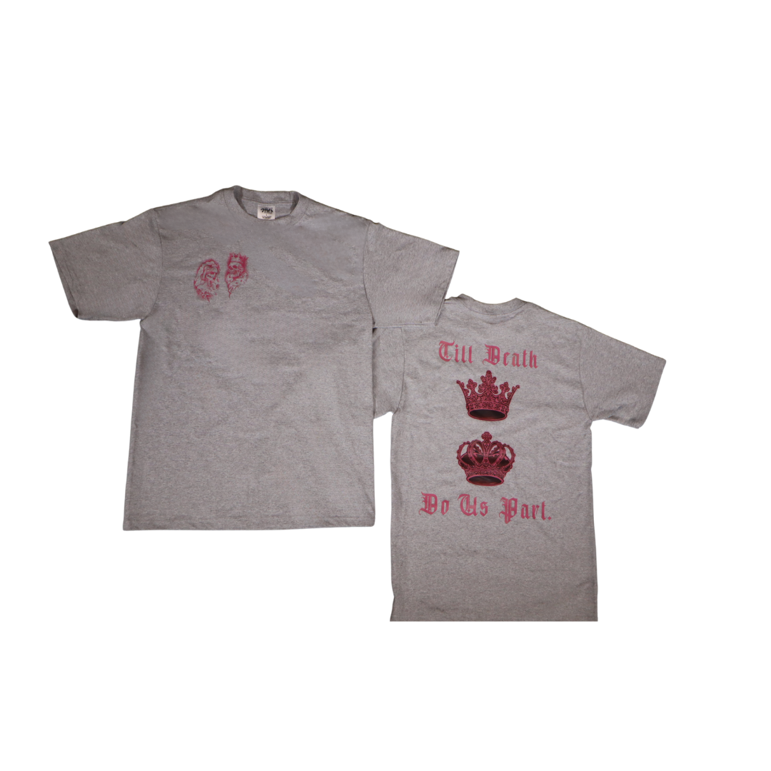 A men's short-sleeve t-shirt made from soft, breathable cotton. The t-shirt features a classic crew neck design and a relaxed fit, ideal for casual wear. Available in a solid gray shade, with pink accents, offering a versatile addition to any wardrobe.