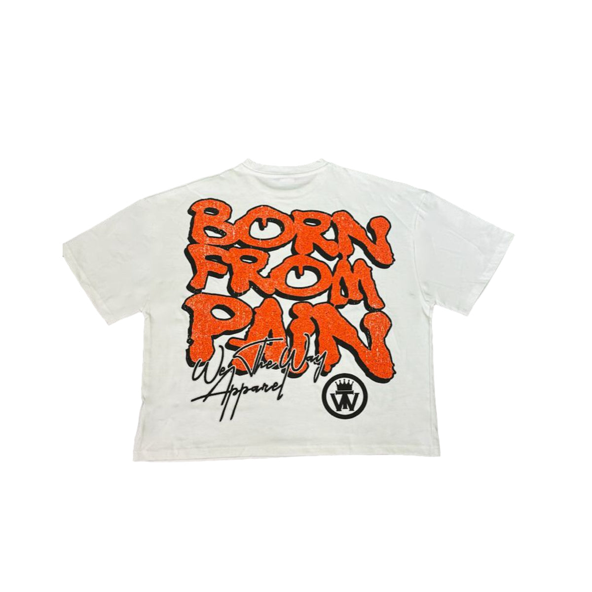 A men's short-sleeve t-shirt made from breathable cotton. The t-shirt features a classic boxy and a relaxed fit, ideal for casual wear. It features the Born From Pain graphic available in a  white shade, offering a versatile addition to any wardrobe.